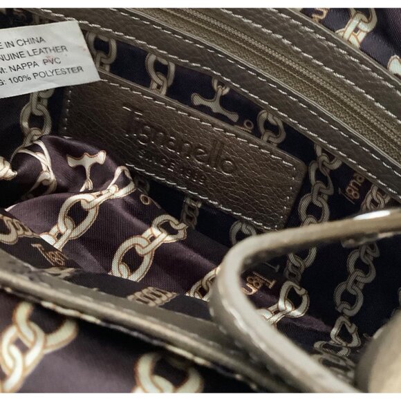 Tignanello Metallic Gold Bronze Leather Satchel Bag Chain-Print Lining - Picture 6 of 9